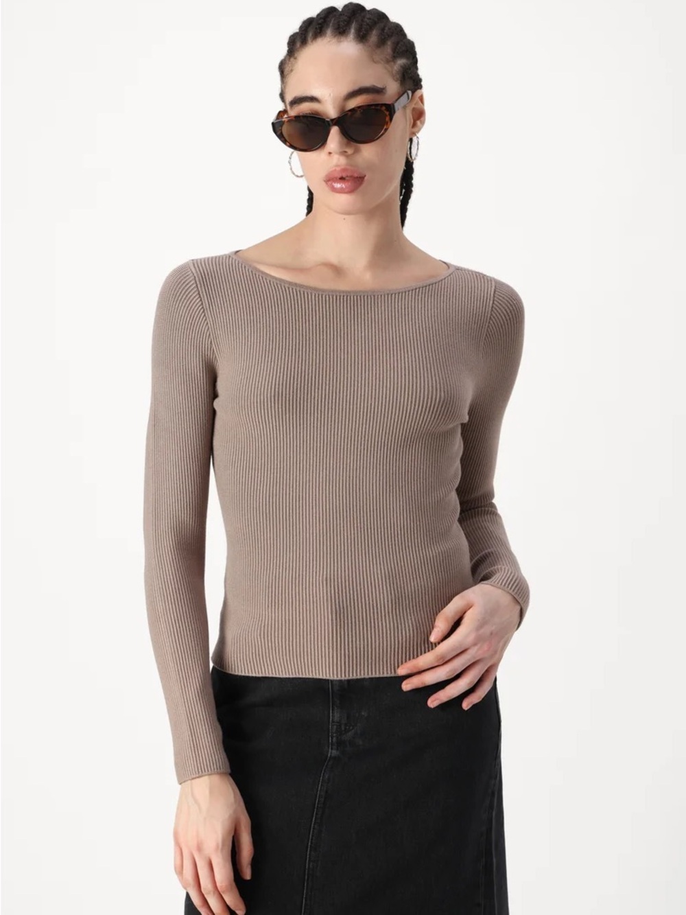 Abercrombie & Fitch Ottoman Boatneck Long Sleeve Top – Women’s Medium, Taupe